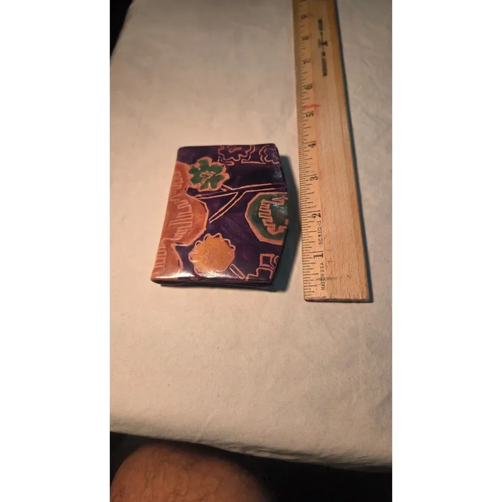 Vintage Shantiniketan leather coin purse Hand Painted Floral Boho Wallet India